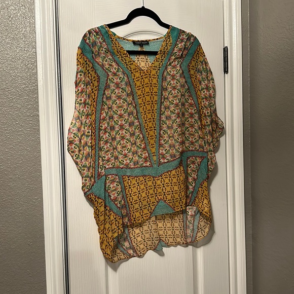 Anthropologie Tanvi Kedia Boho Chiffon Blouse Top Colorful Embroidered XS - Picture 1 of 2